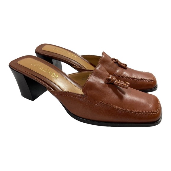 Liz Claiborne Shoes - VILLAGER Liz Claiborne Mules Bogey Brown Leather Chunky Heel Women's 7M EUC